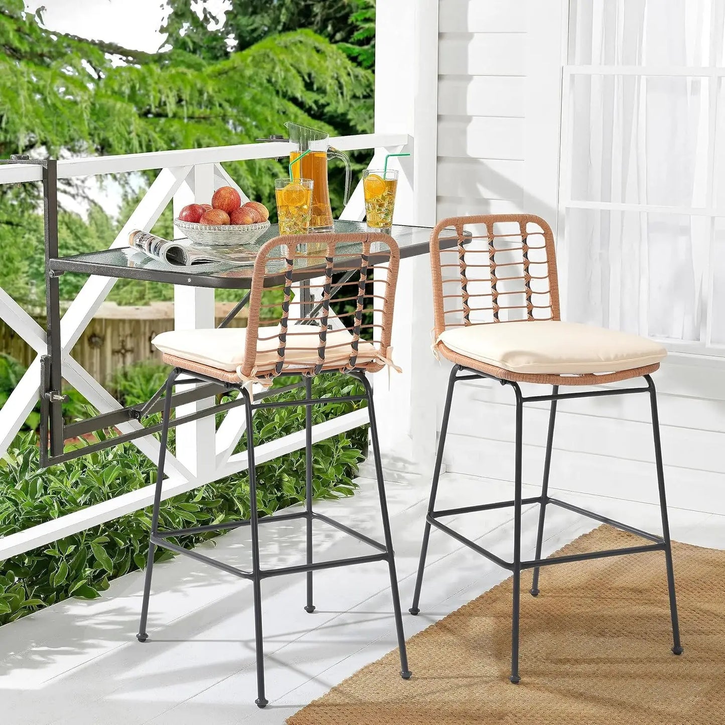 Outdoor Bar Stools Set of Height Stools & Bar Chairs Rattan Bar Set Patio Furniture for Garden,Pool, Indoor,Cafe,Kitchen