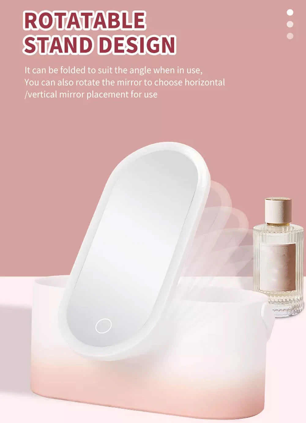 Lighted Makeup Vanity Mirror With Makeup Storage Case Rechargeable LED Light Desktop Makeup Mirror Portable Makeup Beauty Box