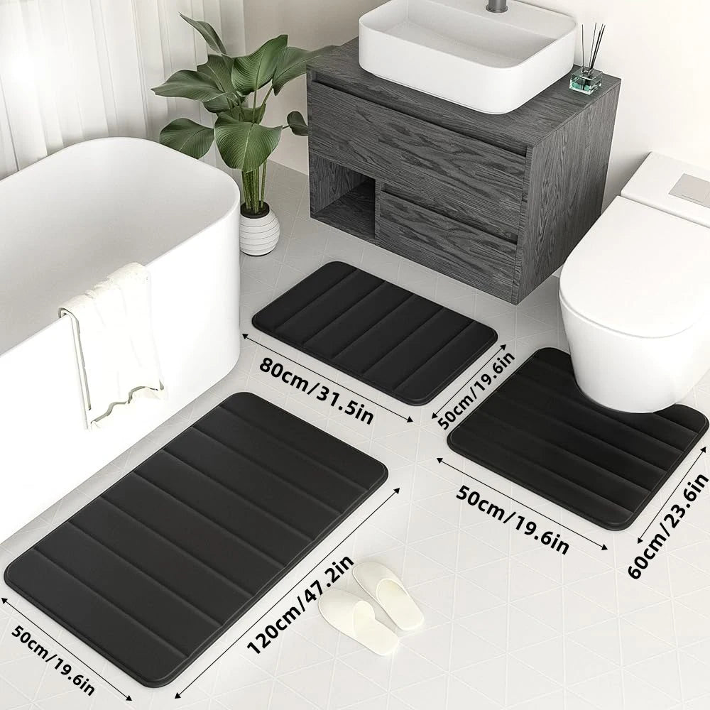 3 Pcs Bathroom Rug Set Soft Foot Mat Absorbent Memory Foam Dry Fast Non-slip Floor Kitchen Shower Room Doormat Toilet Floor Mat