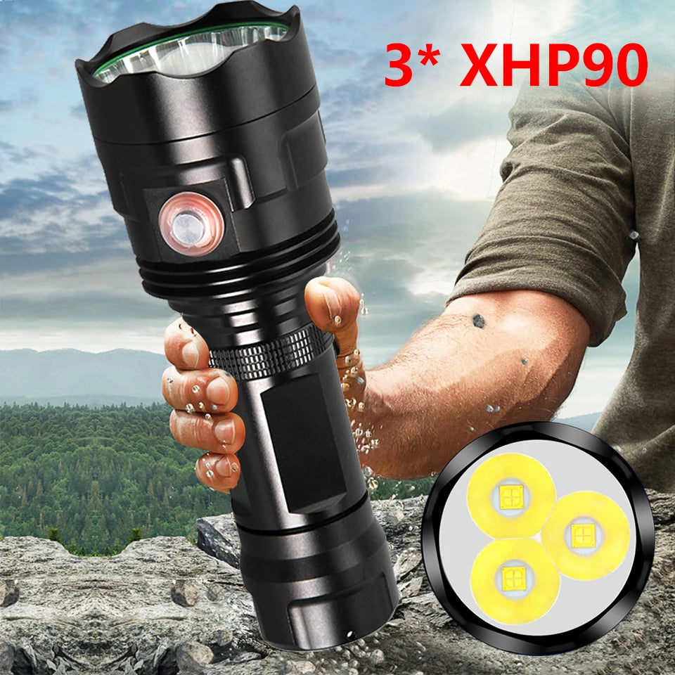 3pcs XHP90 LED Flashlight Super Powerful Tactical Torch USB Rechargeable Waterproof Lamp Ultra Bright Lantern XHP50 30W Linterna