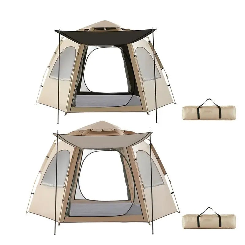 Camping Automatic Tent With Windows Waterproof Pop Up Dome Tent Portable 5-8 Person hexagonal tent with Canopy for camping