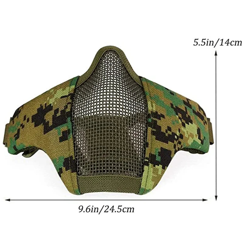 Tactical Airsoft Paintball Half Face Mask Camo Half Lower Face Metal Steel Net Mesh Mask Hunting Protective Mask