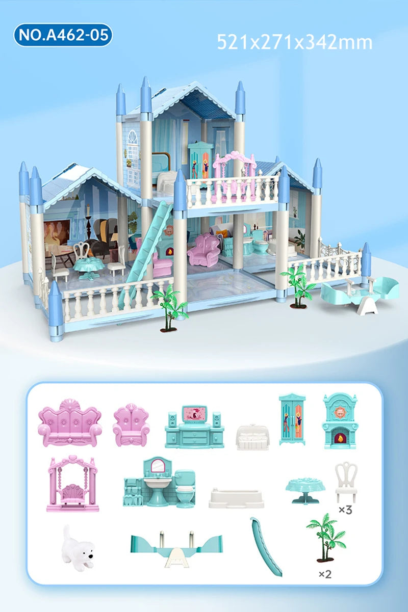 Doll Houses 3D Assembled DIY Miniatures Dollhouse Accessories Villa Princess Castle with LED Light Girl Birthday Gift Toy House