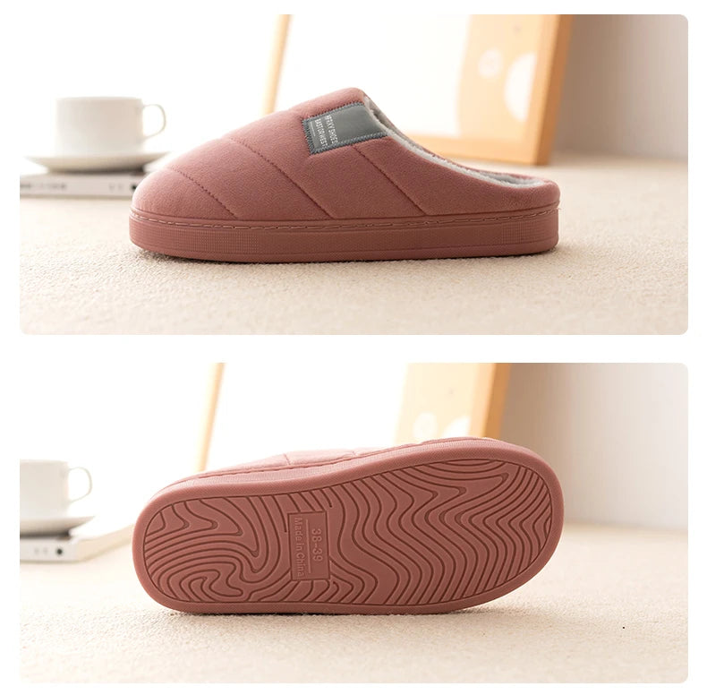 Large Size Men'S Cotton Shones Winter Casual Warm Plush Women Men Special Indoor Slippers Couples Non-Slip Stripe Slide Slipper