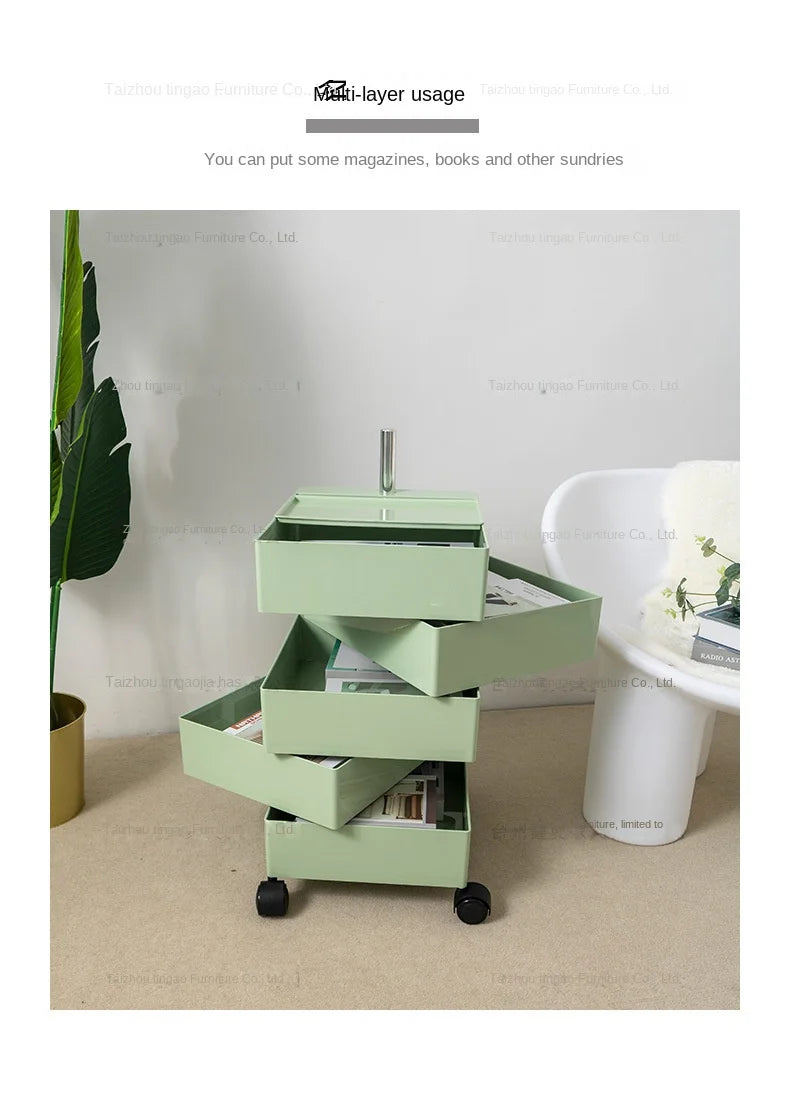 Wuli House Ins Rotating Storage Cabinet Movable Magazine Cabinet 360 Bedside Table Bedroom Roller Cart Cosmetics Multi-layer New