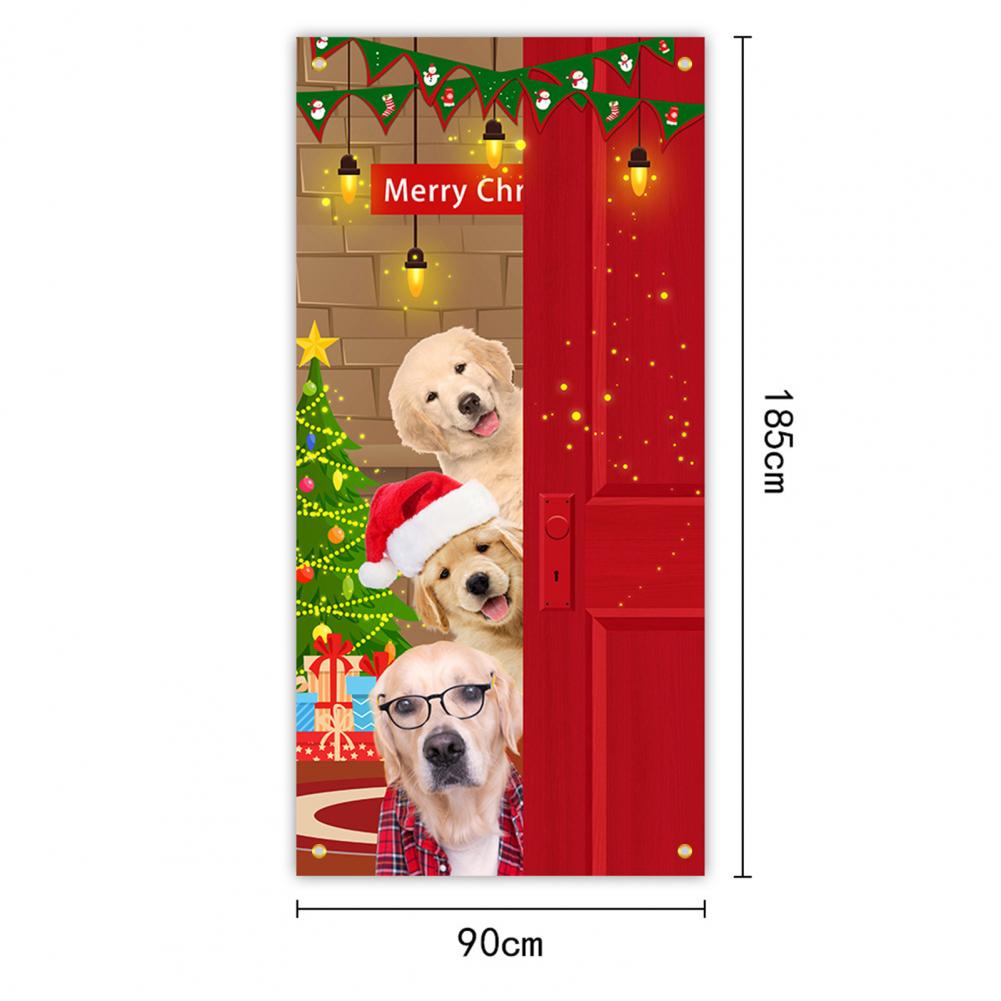 Christmas Door Christmas Door Cover Dog Xmas Tree Gift Decor Outdoor Photo Door Curtain Creative Christmas Hanging Cloth Blanket