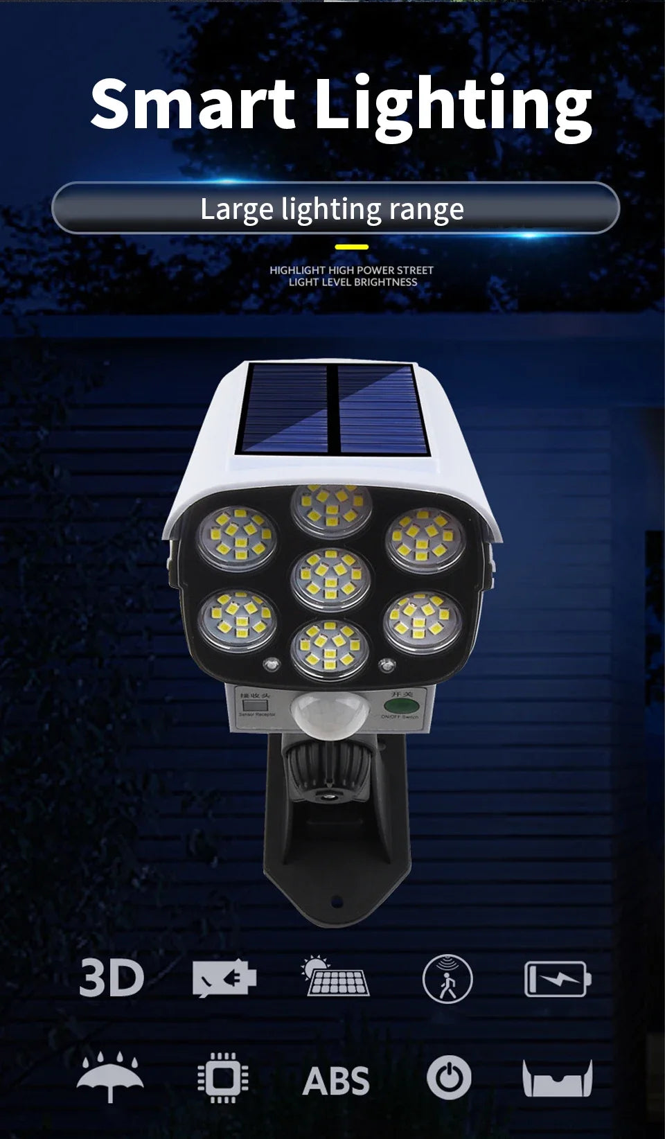 JVEE 77LED Solar Lights Outdoor Waterproof Motion Sensor Dummy Camera Spotlight Wall Street External Solar Lamp Garden Light