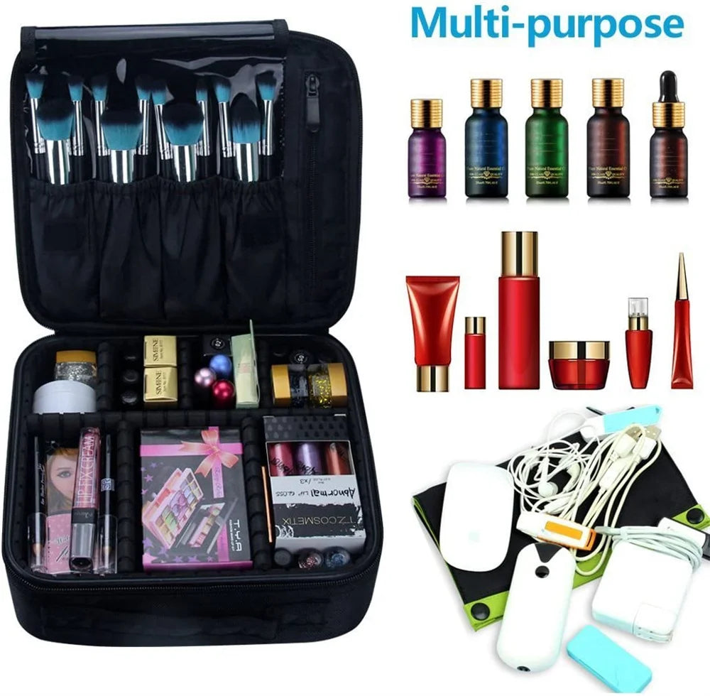 Portable Storage Bag with Adjustable Dividers for Cosmetic Beauty Organizer Nail Tool Large Capacity Travel Makeup Case