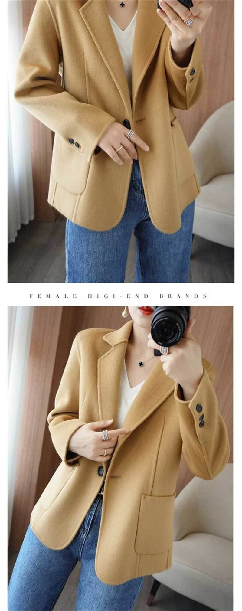 2024 Women Woolen Blazer Jacket Female Lining Autumn Suit Coat Femme Autumn And Winter Thickening Wool Blazer Coats Large Size