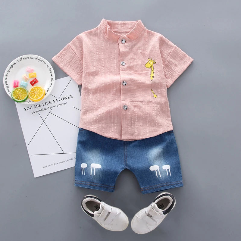 Summer New Boys Clothes Cartoon Cotton Short Sleeve Shirt+Shorts  2 Piece Children Set Clothing 1-4 Years