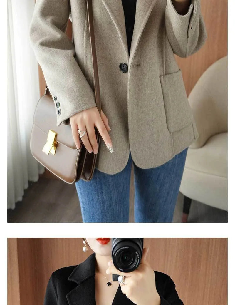 2024 Women Woolen Blazer Jacket Female Lining Autumn Suit Coat Femme Autumn And Winter Thickening Wool Blazer Coats Large Size