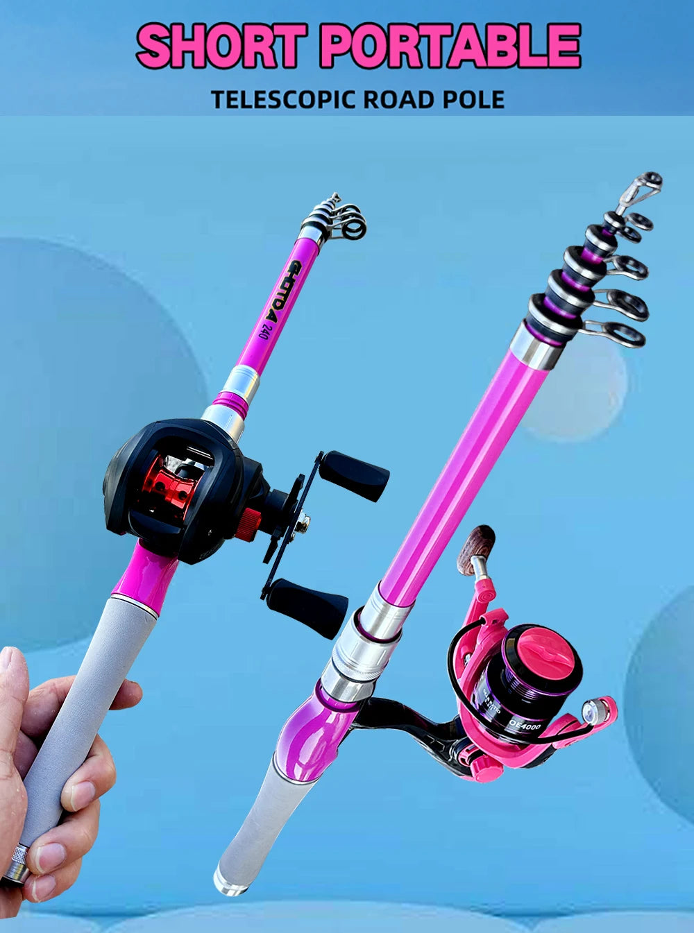 Fishing Rod Kit 1.5M-2.4M Telescopic Lure Baitcasting Rods and Reel Combo Spinning/Casting Reels Travel Fishing Gear Beginner