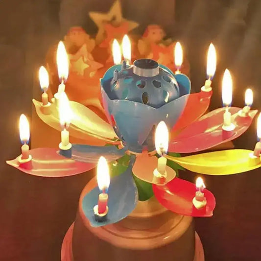 Innovative Party Cake Candles Musical Rotating Lotus Flower Flat Bottom Rotating Electronic Candle Birthday Cake Music Candles