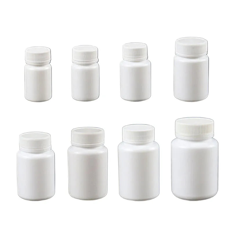 10PCS 15ml-100ml Plastic Reagent Packing Refillable Bottles HDPE White Empty Seal Containers Medicine Pill Solid Powder Vials