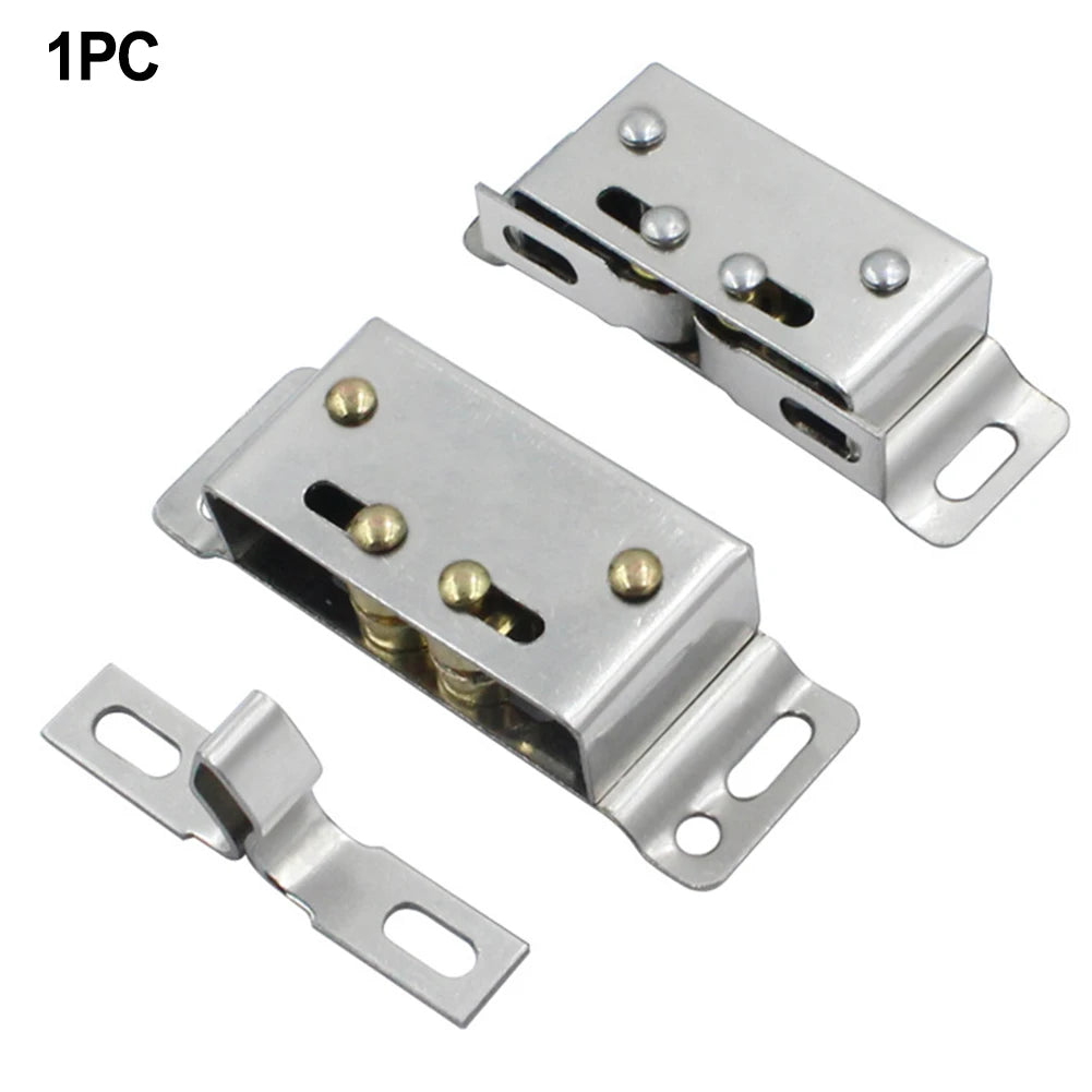 High Quality Door Close Latch Double Roller Catch Magnetic Silver Simple To Install Keep Light Doors Securely Shut