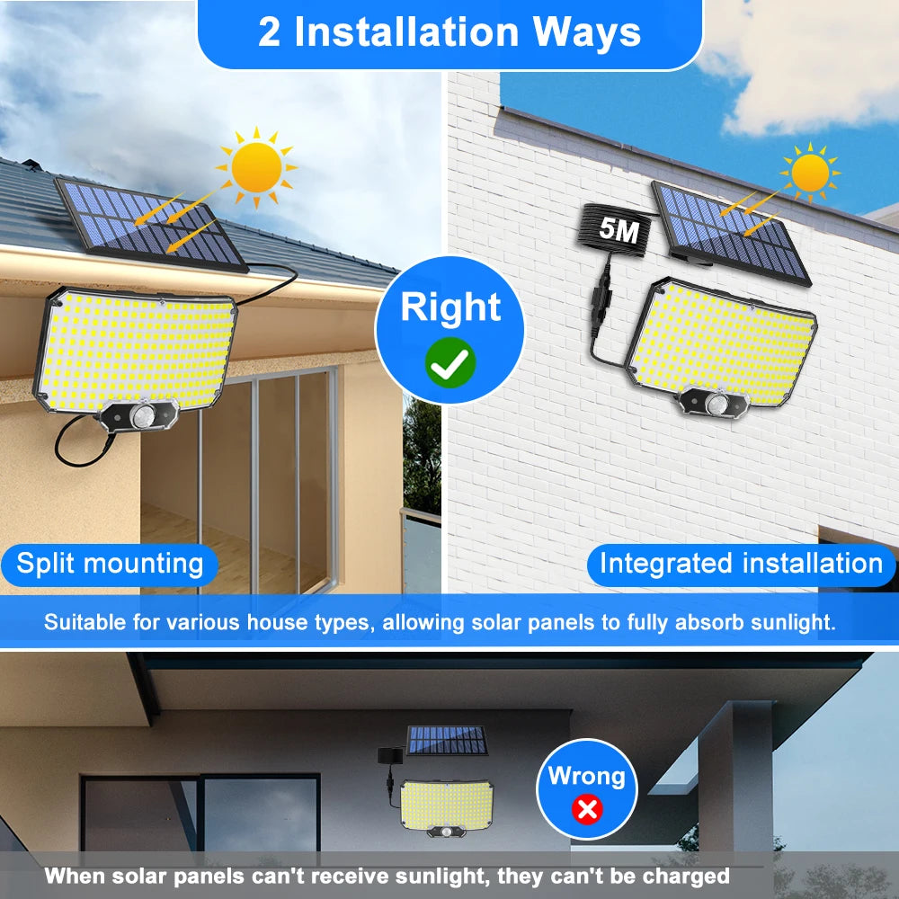 234LED Solar Light Outdoor Waterproof With Motion Sensor 3 Lighting Mode Security Light Solar Flood Light for Garden Garage Yard