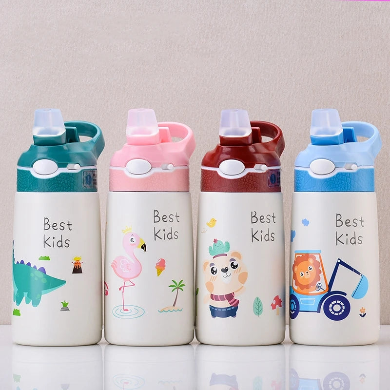 400ML Kids Water Bottle Cartoon Animal Children's Cup With Straw Stainless Steel Vacuum Flacks Thermos Bottle Thermal Mug Cups