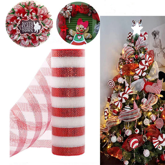 26x10yard Diy Red White Candy Cane Handmade Christmas Wreath Tree Stripes Decoration Mesh Meterial Making Xmas Tree Ornament Dec