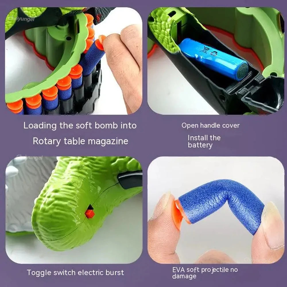 Soft Bullet Gun Toy Kids Spinning Dinosaur Wrist Gun Boys Toys Electric Burst Pistol Parent-child Blaster Shooting Game