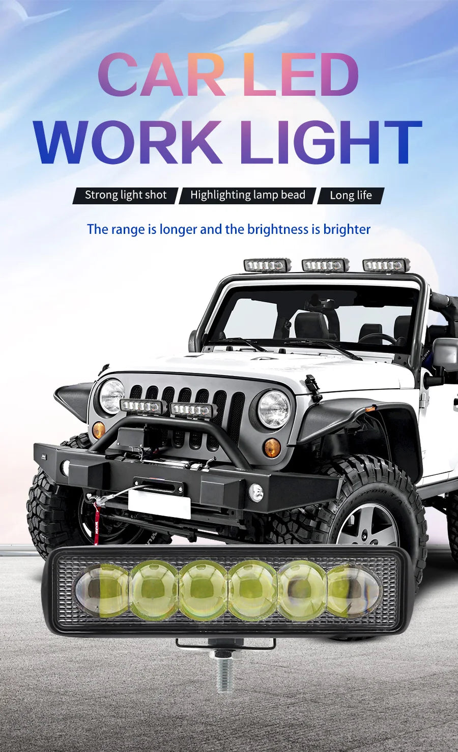 RTS LED Lights for Car Vehicles Spot White Red Blue Motorcycle LED Work Light Bar for Off-road SUV 4x4 4WD Jeep Pickup Truck