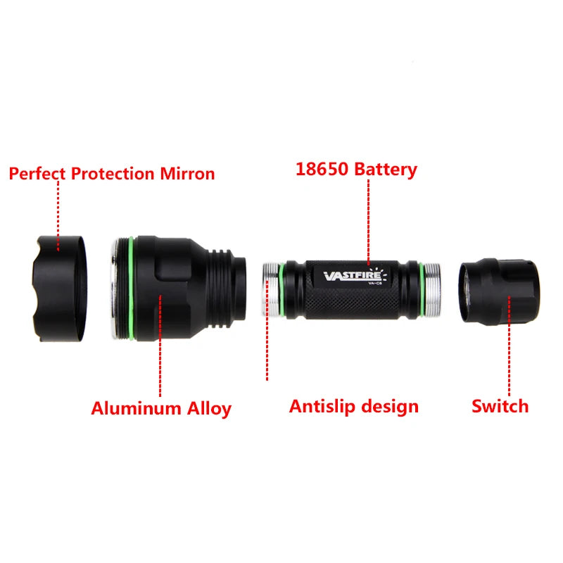 C8 Professional Tactical Flashlight Green/Red/White LED Hunting Torch 1-Mode Torch+18650+Charger+Remote Switch+Rifle Scope Mount