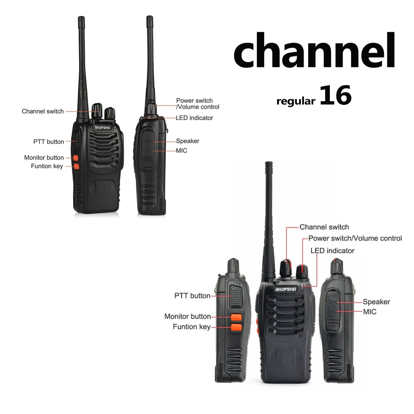 2Pcs  4PCS  6PCS  Baofeng BF-888S walkie talkie 888s UHF 400-470MHz Channel Portable two way radio 16 communication channels