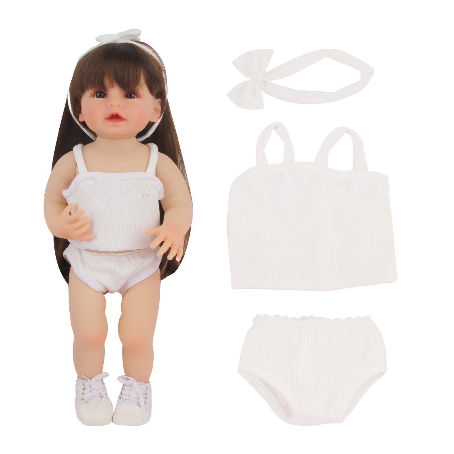 55CM 22 Inches Baby Reborn Girl Doll Full Body Soft Silicone Cute Newborn Dolls With Shoes,Clothes Girl's Best Gift Festival Toy