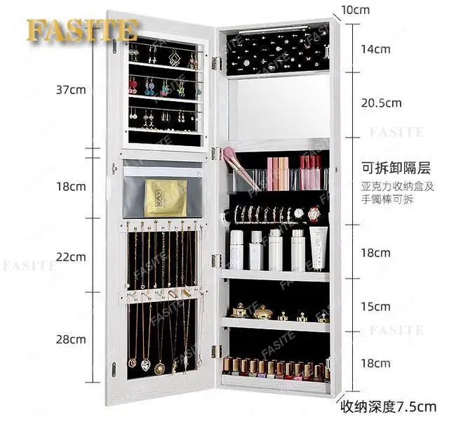 Full-length mirror wall-mounted mirror with lamp multifunctional jewelry cabinet storage cabinet