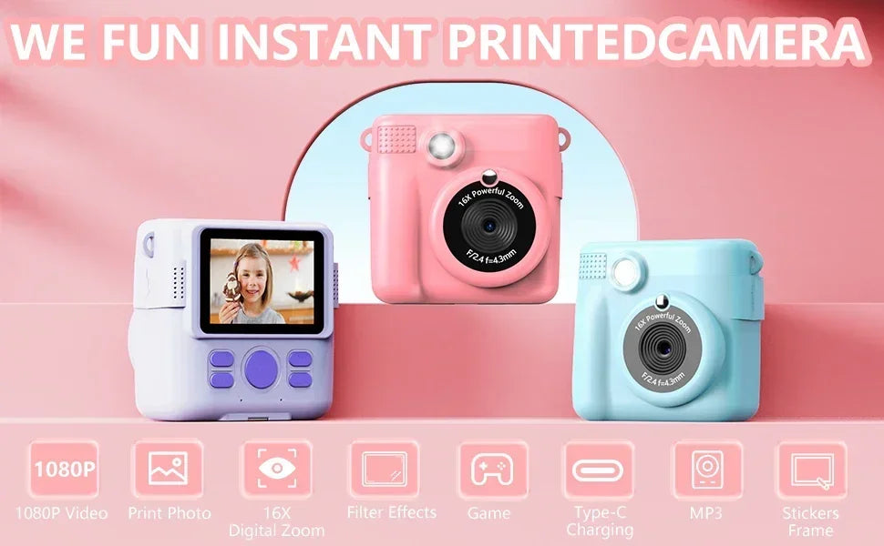 Instant Print Camera for Kids,   Camera for Toddler with Multi-Image, Christmas Birthday Gifts for 3-12-Year-Old Boys and Girls