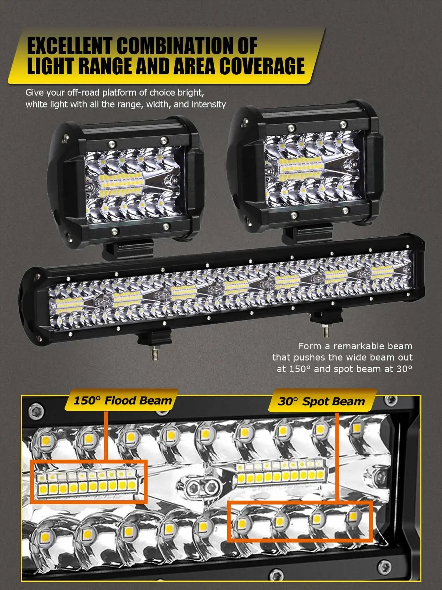 Combo Set 4 20 Inch 3 Rows LED Bar LED Work Light Bar Combo Beam For Offroad Boat Car Tractor Truck 4x4 SUV ATV Vehicle Driving