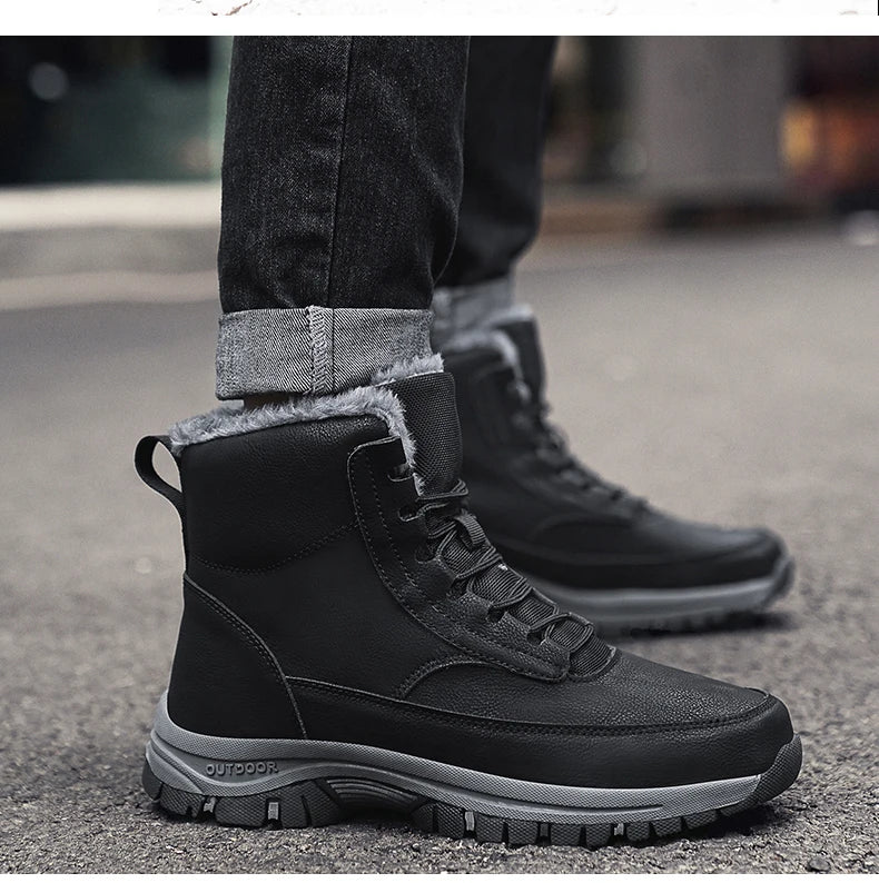 2024 Mens Sneakers Cotton Shoes Winter Plush Trekking Shoe TPR Shoes Non-slip Ankle Boots Waterproof Leather Warm Snow Boots Men