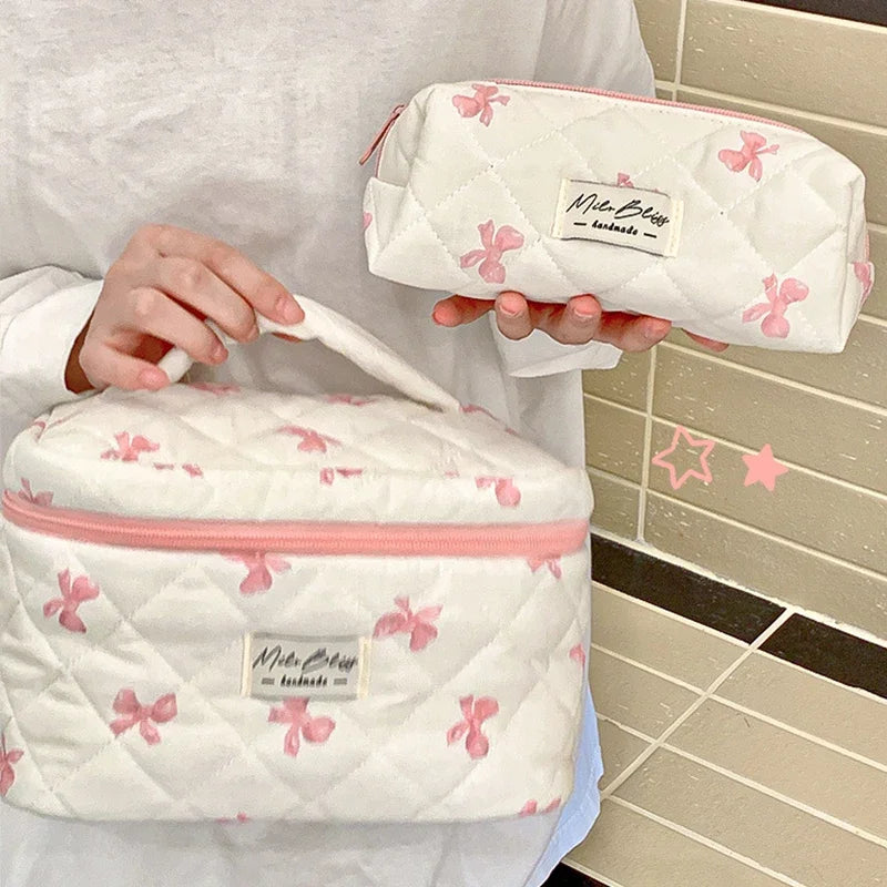 3PCS Korea Bow Print Women Makeup Bag Large Capacity Portable Cosmetic Case For Travel Toiletries Cosmetics Storage Bag