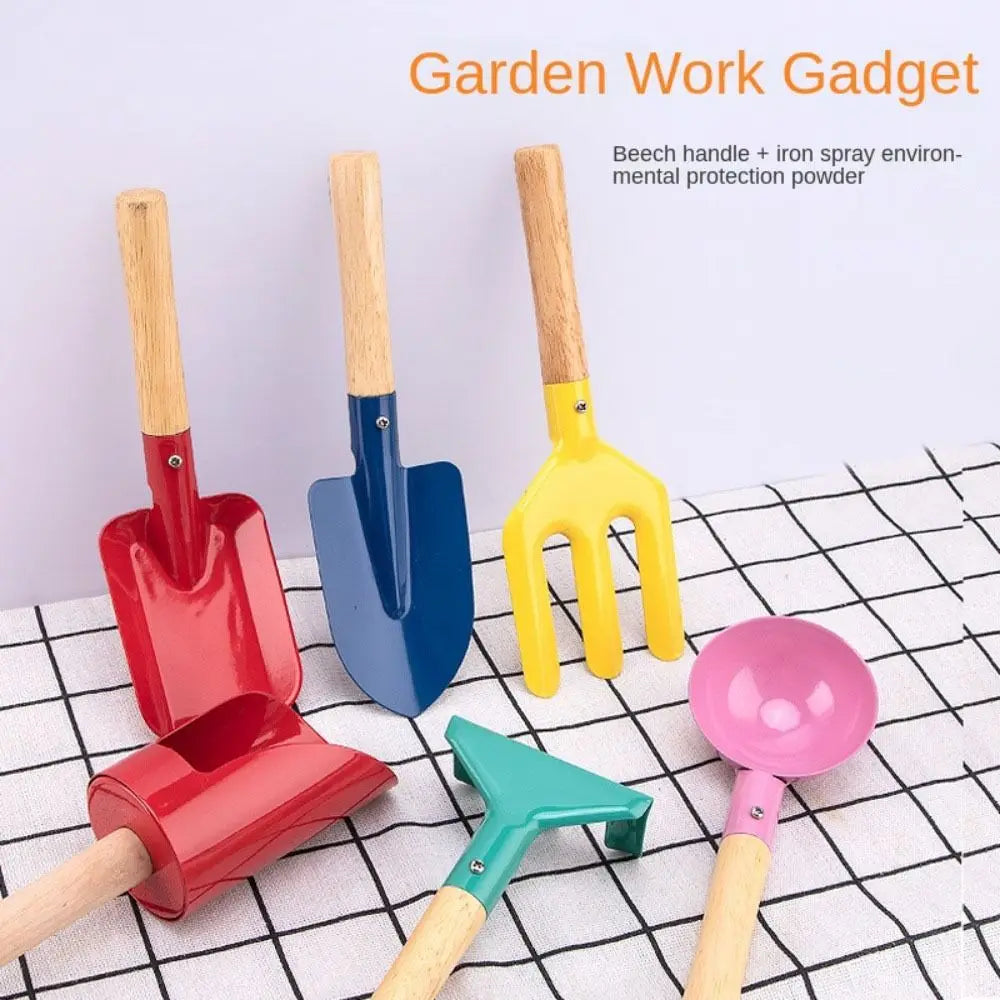 Kids Candy Color Garden Tools Mini Metal Trowel with Wooden Handle Gardening Tools Trowel Rake Shovel for Children