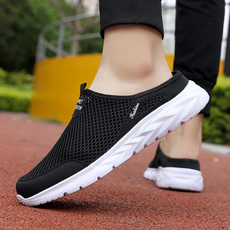 YRZL Casual Shoes Men Summer Half Shoes Slippers Slides Slip on Shoes Men Mesh Breathable Soft Comfortable Slippers for Men