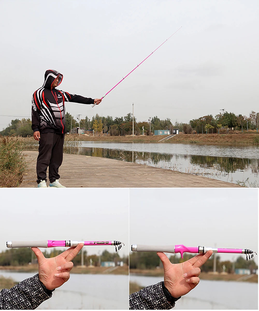 Fishing Rod Kit 1.5M-2.4M Telescopic Lure Baitcasting Rods and Reel Combo Spinning/Casting Reels Travel Fishing Gear Beginner