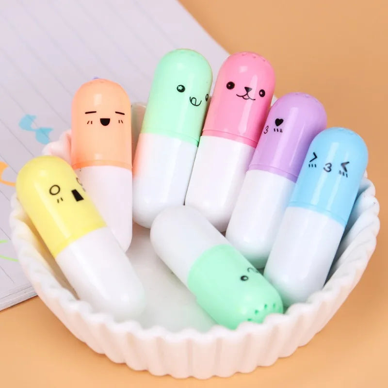 6 Pcs/lot Capsules Styling Highlighter Mini Pill Highlight Marker Color Cute Pens School Office Writing Painting Stationary