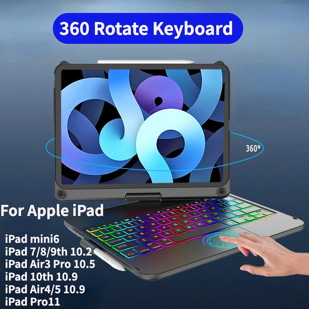 360 Degree Rotate Magic Keyboard Case for IPad 10.2 7th 8th 9th 10th 2022 IPad Air 4 5 10.9 Pro 11 10.5 Ipad Pro 12.9 Case