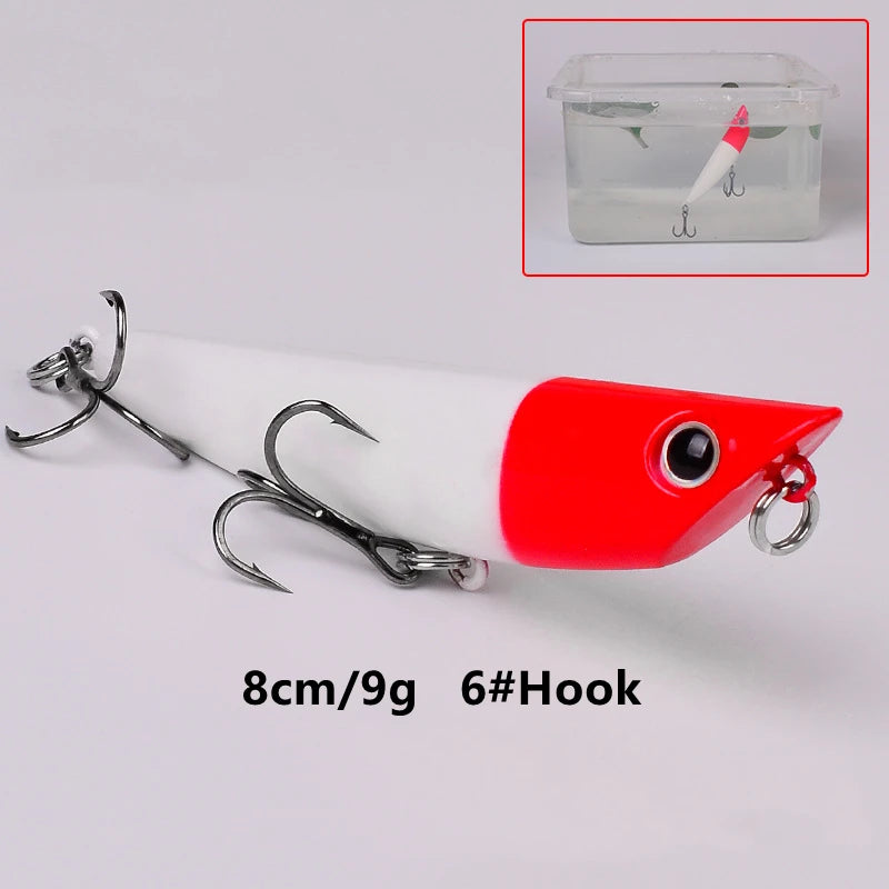 1 Pcs Luminous Bait Red Head White Body Floating Water Mino Plastic Hard Bait Bionic Bait Luminous Submerged Pencil Fishing Gear