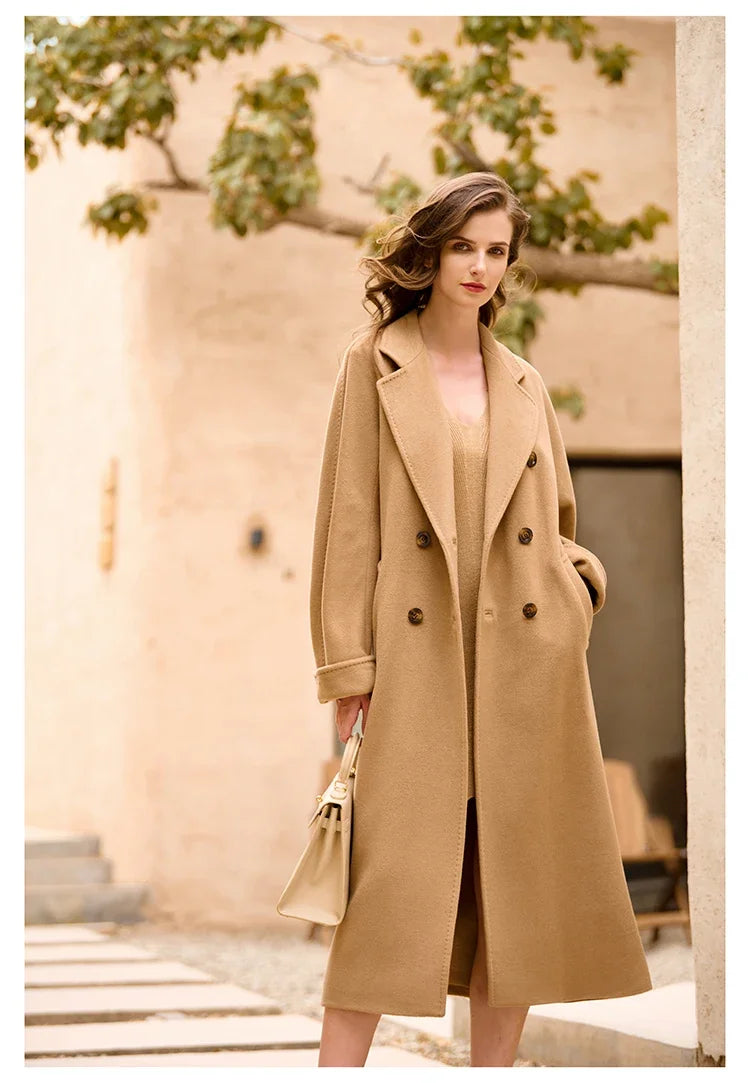 Women's Coat Double-sided 10% Cashmere 90% Wool Women's Long Coat Jacket, 2024 Winter New Long Cashmere Coat Women