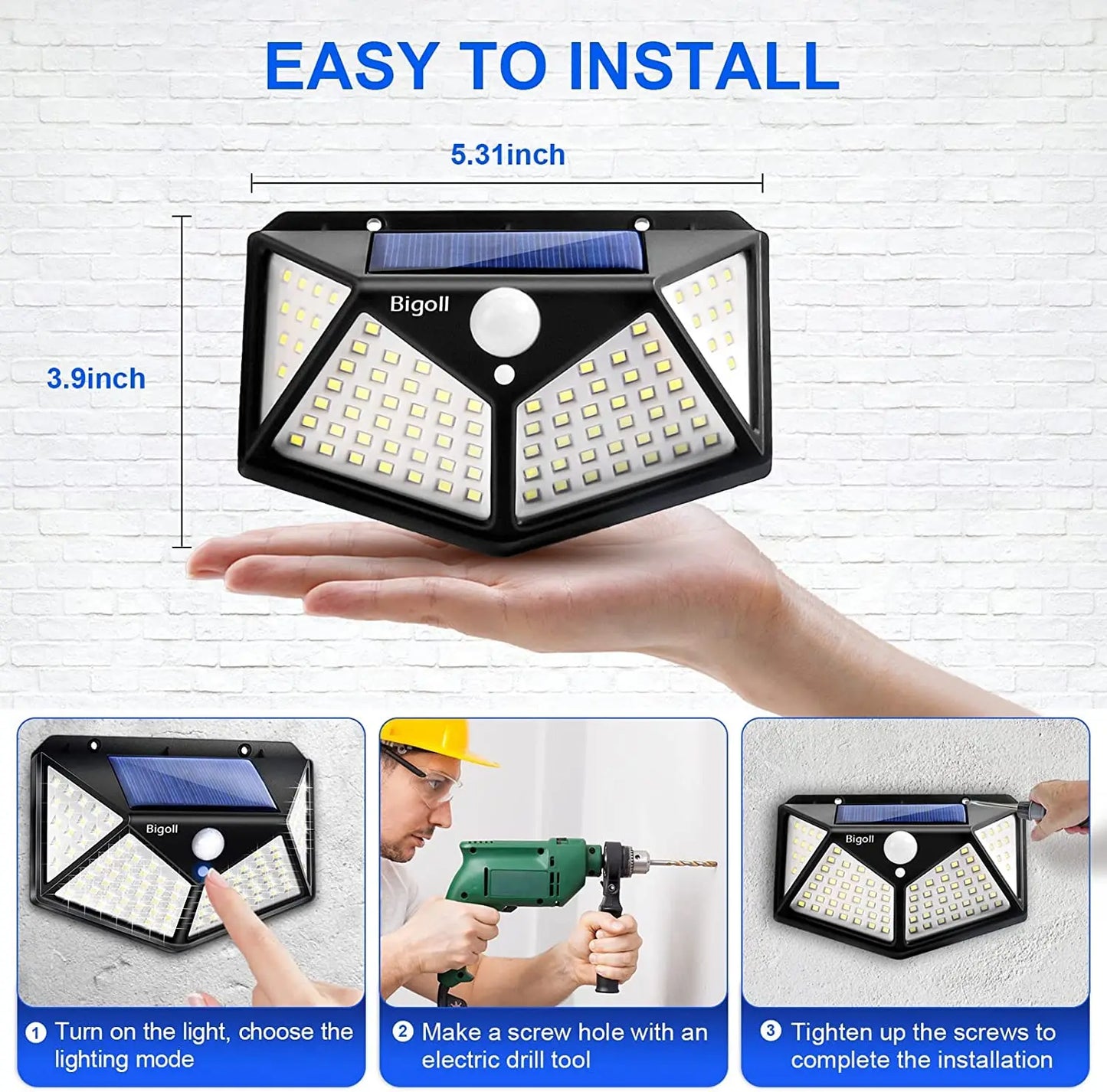 Solar Lights Outdoor 6 Pack, 100LED/3 Modes 270° Lighting Angle Motion Sensor Security Lights, IP65 Waterproof