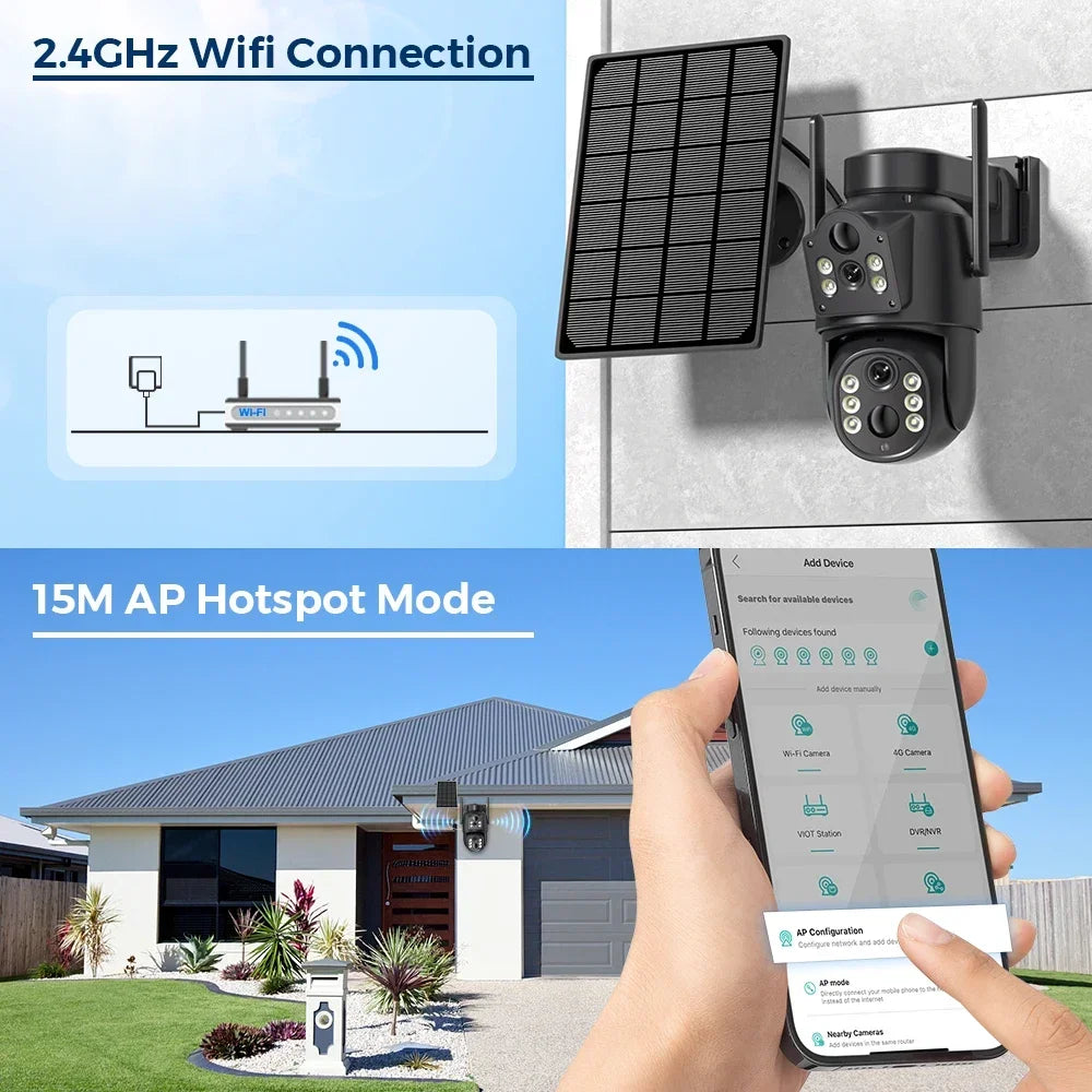 ICsee Solar Camera 8MP 4K Battery Dual Lens PIR Human Detection Wireless WiFi Outdoor Waterproof Security PTZ CCTV Surveillance