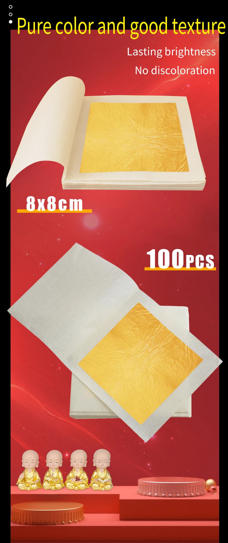 Gold Leaf Real Gold Foil for Cake Decoration Serum Arts Craft Paper Gilding 100pcs 8x8cm 24K Gold Leaf Sheets