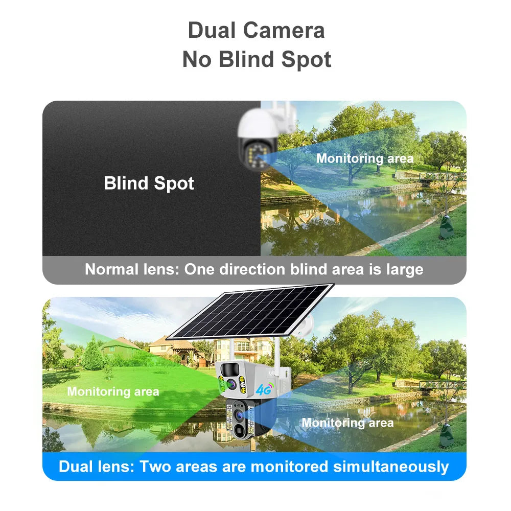 V380 Wireless 4G Sim Card Solar Camera 4K 8MP Dual Lens WiFi Surveillance Camera PIR Security Outdoor Waterproof IP PTZ CCTV