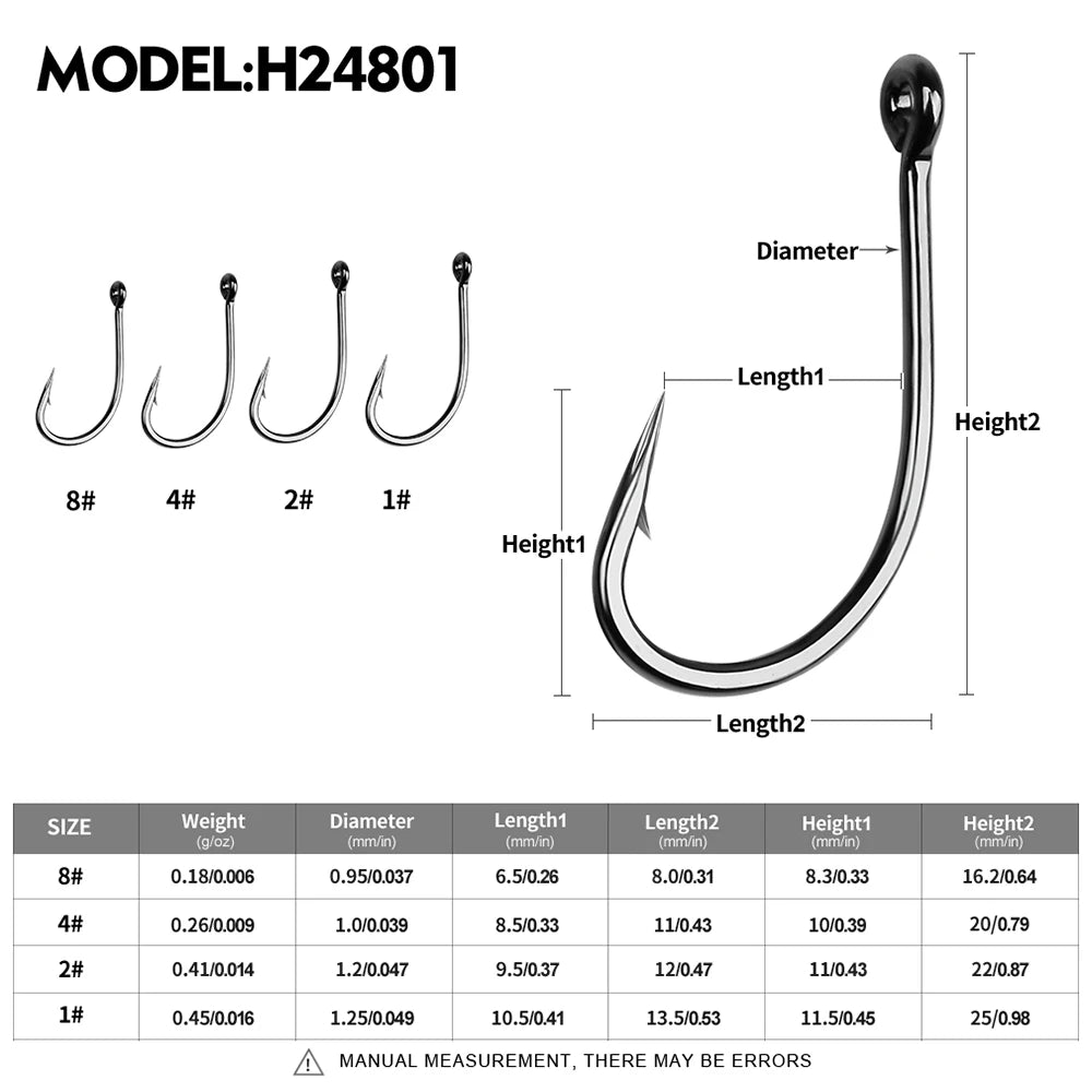 PROBEROS 100Pcs/lot High Carbon Steel Black Lure Hook 1/2/4/8 Size With Barbs Fishhook Fishing Gear Wholesale