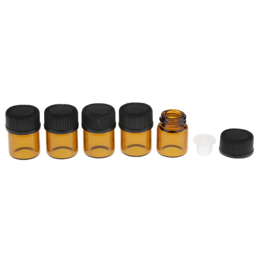 100Pcs 1ml 2ml 3ml Amber of Glass Essential Oil Bottle, Mini Essential Oil Bottles with Orifice Reducer & Black Plastic Cap