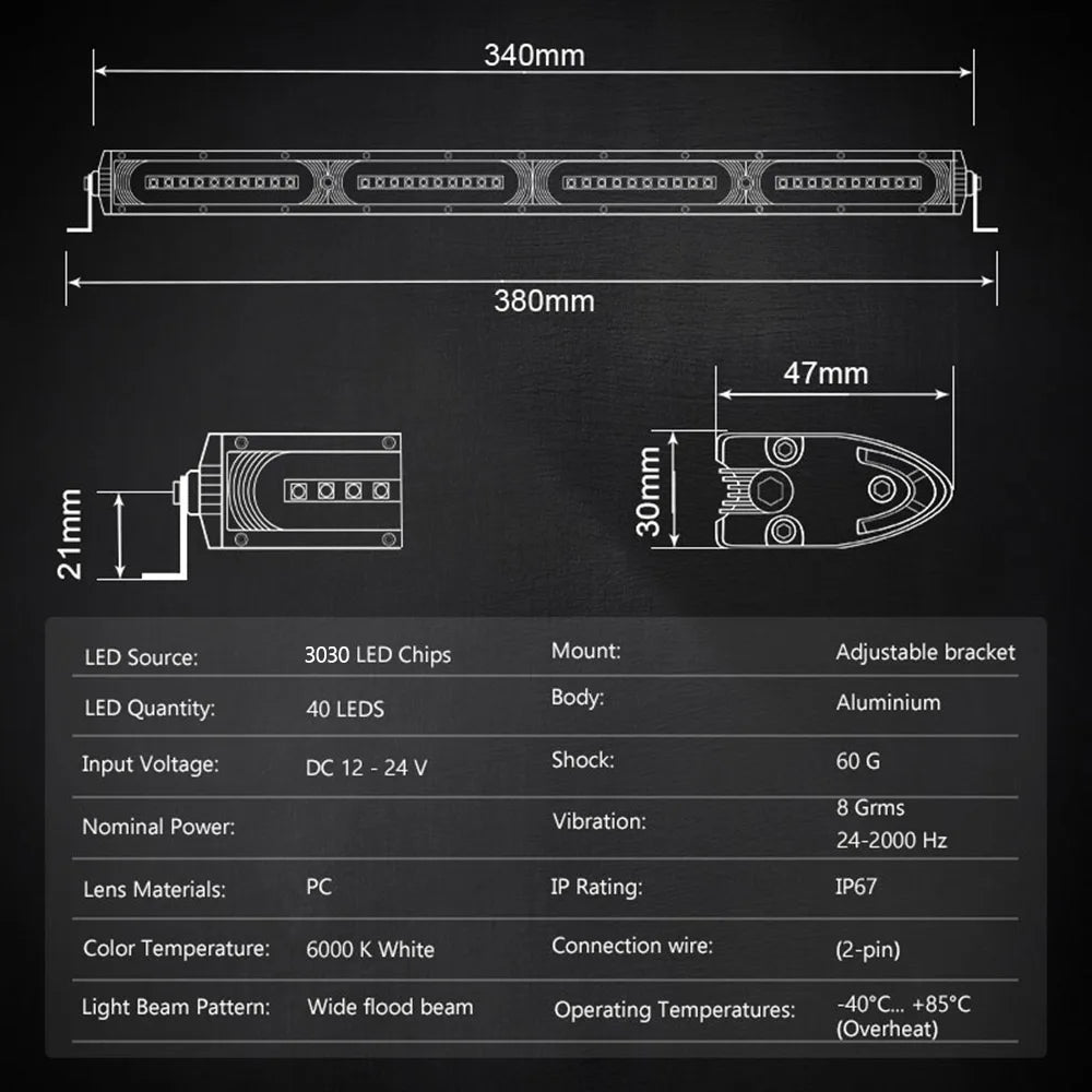 7" x 1.2" Inch Ultra Slim LED Light Bar LED Work Light Grill Light for Driving Offroad Vehicle Car Truck 4x4 SUV ATV Off Road