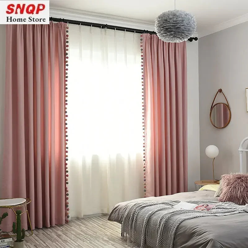 Pink Blackout Curtains for Living Room Cotton Linen Modern Curtains for Girls Bedroom Shading Window Drapes Custom Home Decor