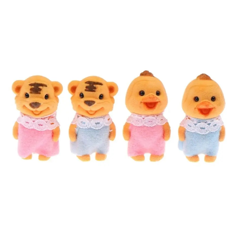 2PCS Kids Toys Rabbit Simulation Forest Animal Doll Tiger Duck Mini Forest Doll Figure Cat Model Mini Flocking Doll Girl