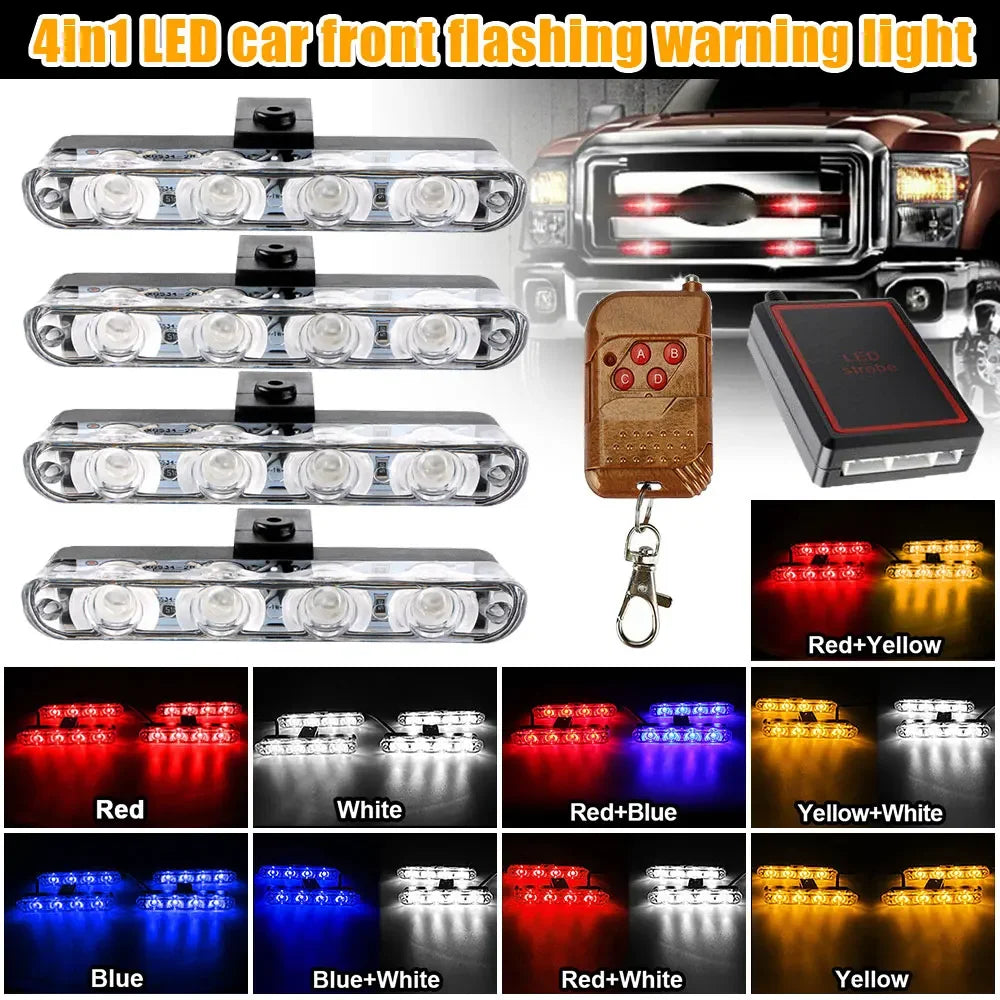 4 LED 4-in-1 Car Strobe Lights Ambulance Police Car Truck Flash Warning Lamp With Wireless RC Front Grille Caution Flasher Lamp