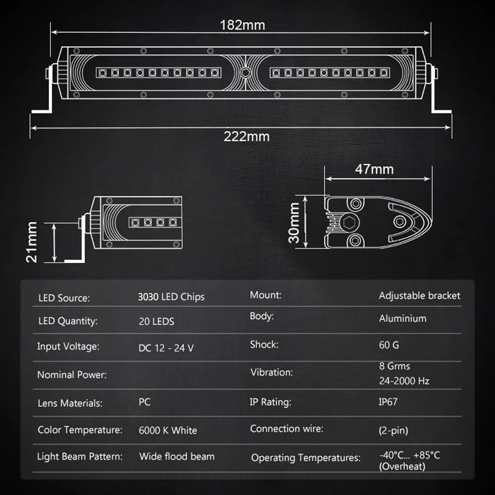 7" x 1.2" Inch Ultra Slim LED Light Bar LED Work Light Grill Light for Driving Offroad Vehicle Car Truck 4x4 SUV ATV Off Road